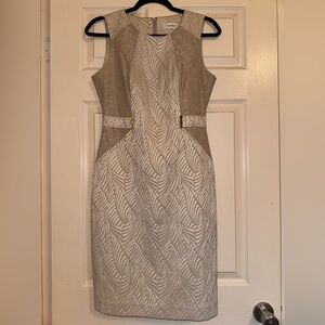 Calvin Klein Green Sheath Midi Dress Sleeveless Crew Neck